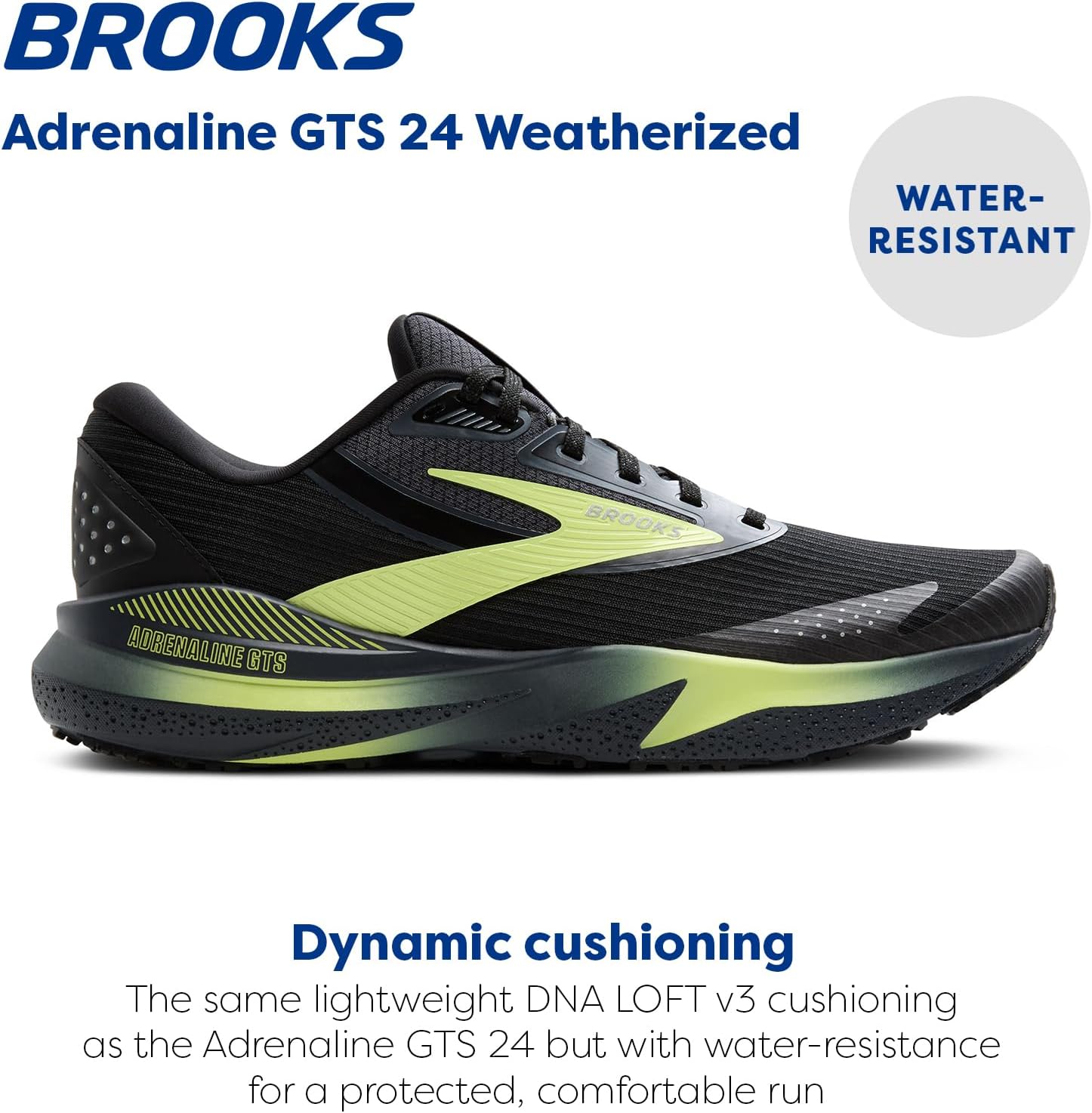Brooks Men’s Adrenaline GTS 24 Supportive Running Shoe 10.5 Black/Ebony/New Yellow