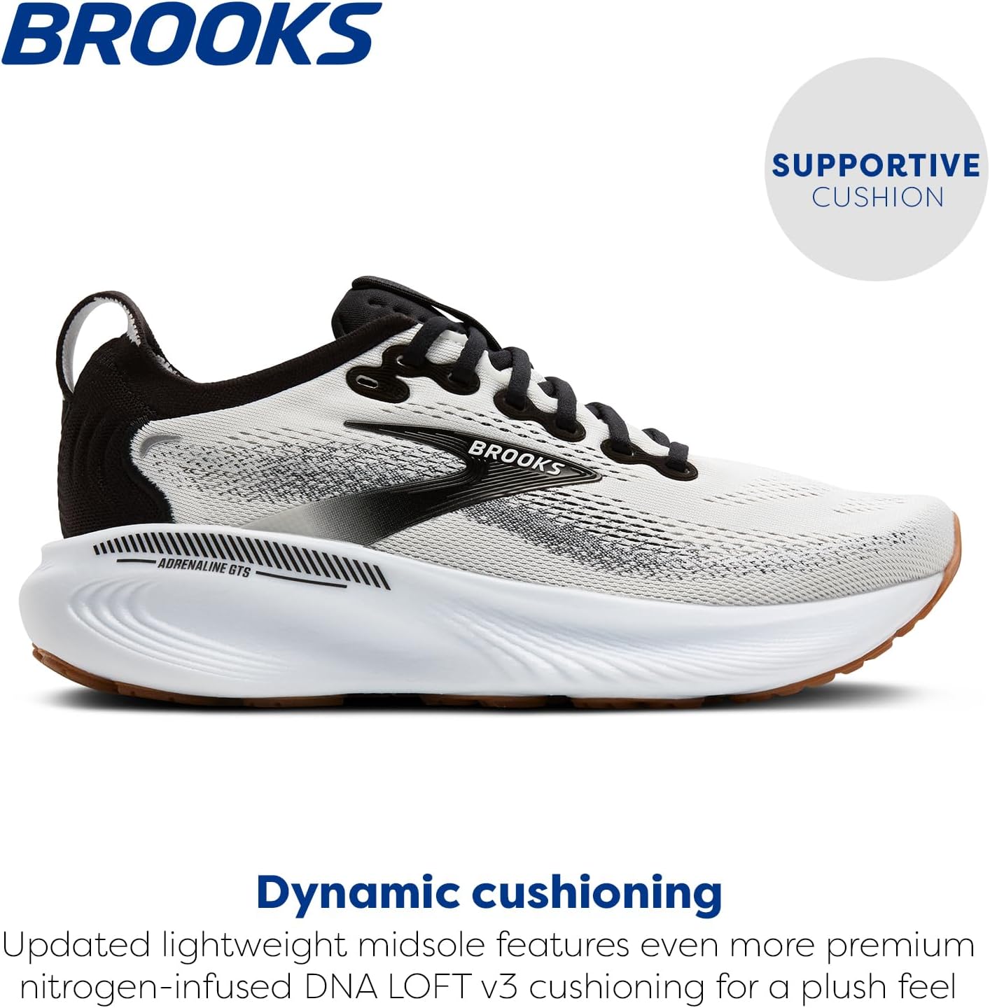 Brooks Men’s Adrenaline GTS 25 Supportive Running & Walking Shoe 10.5 Wide White/Black/White